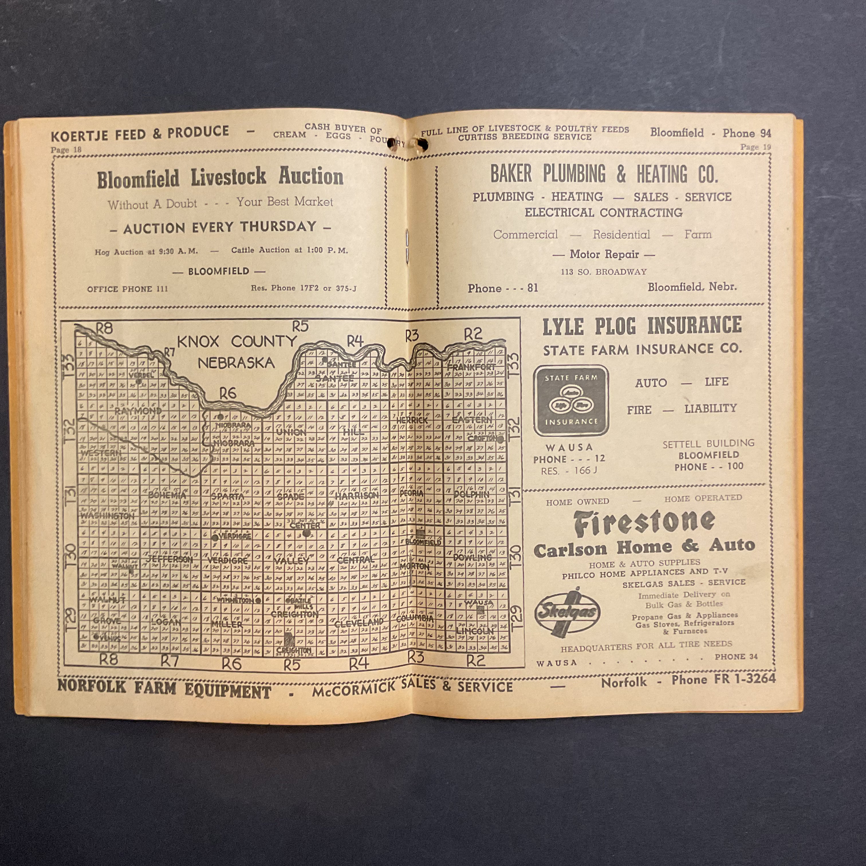 Vintage 1961 Knox County Nebraska Farm Directory Book