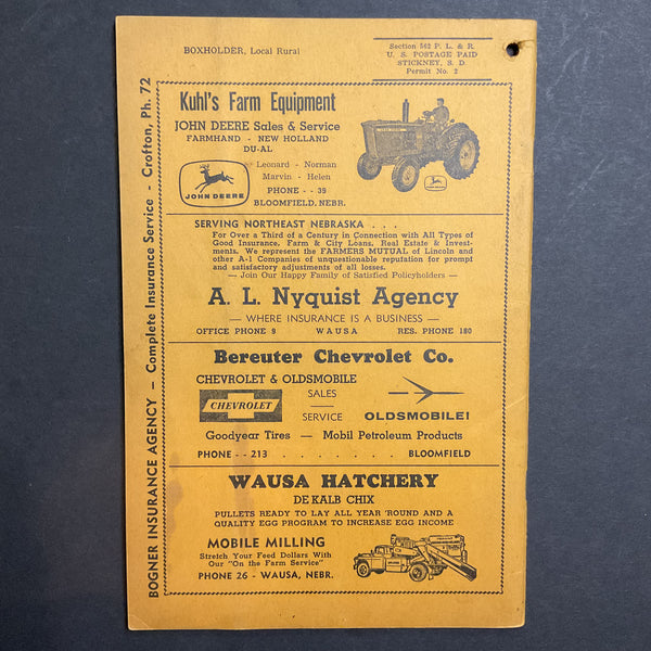Vintage 1961 Knox County Nebraska Farm Directory Book