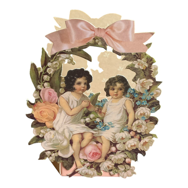 Vintage 1990 John Grossman Victorian Basket Box Children in the Flowers