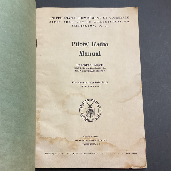 Vintage 1940 Pilot’s Radio Manual Book Reeder G Nichols