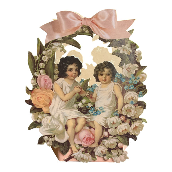 Vintage 1990 John Grossman Victorian Basket Box Children in the Flowers