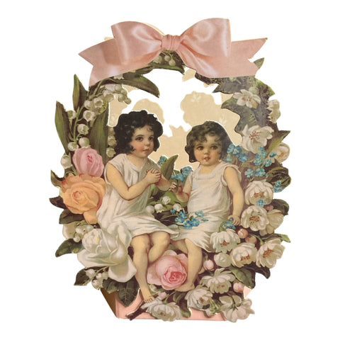 Vintage 1990 John Grossman Victorian Basket Box Children in the Flowers