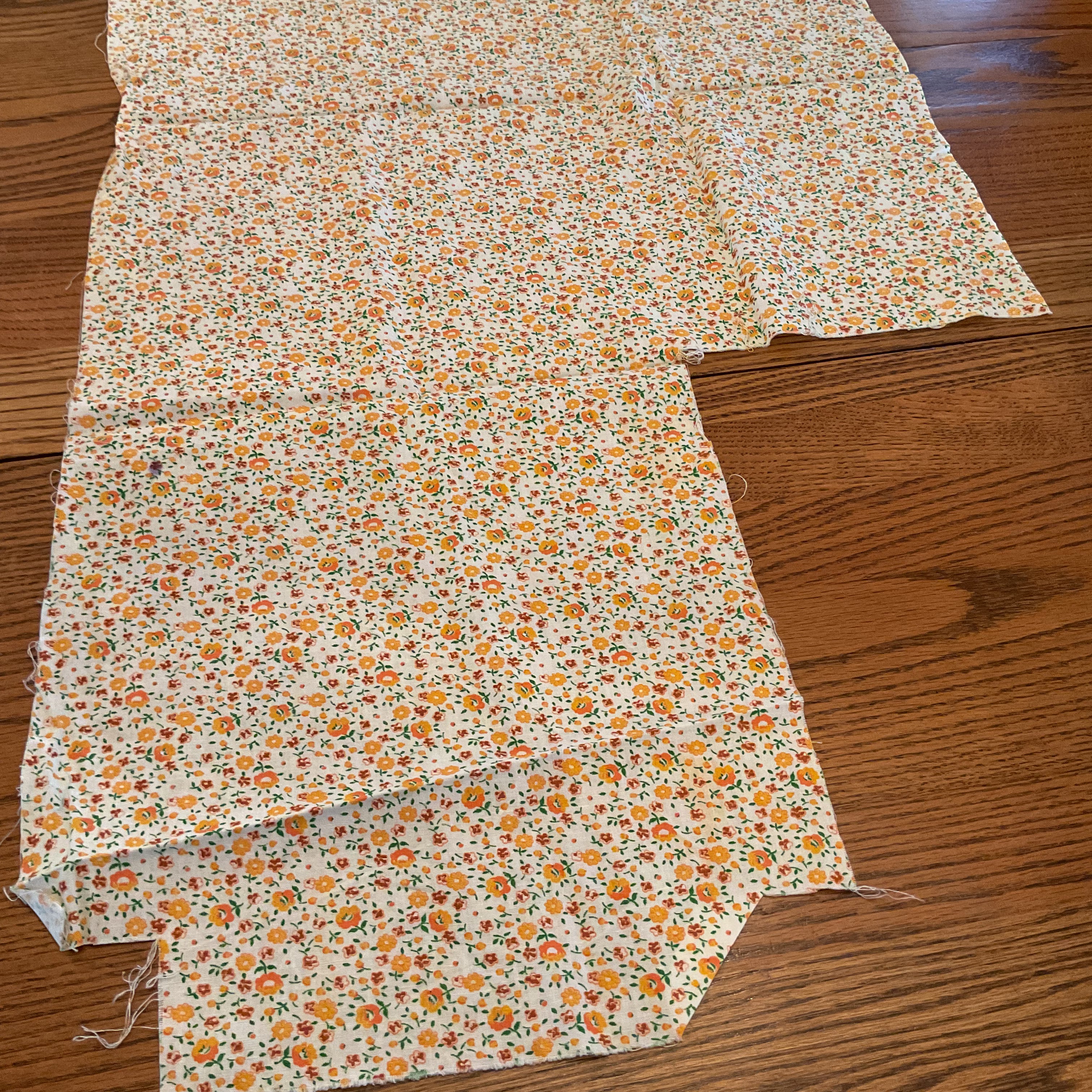 Small Print Orange Red Flowers Floral Cotton Fabric 22 x 39 - Avid Vintage