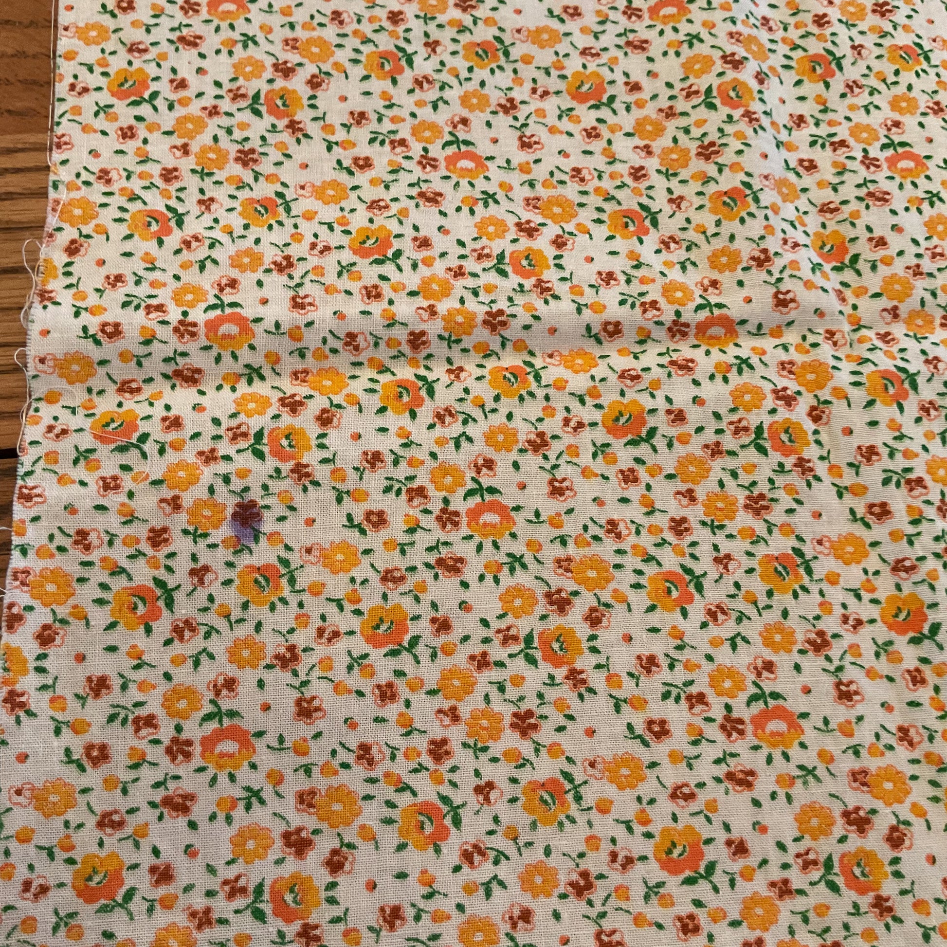 Small Print Orange Red Flowers Floral Cotton Fabric 22 x 39 - Avid Vintage