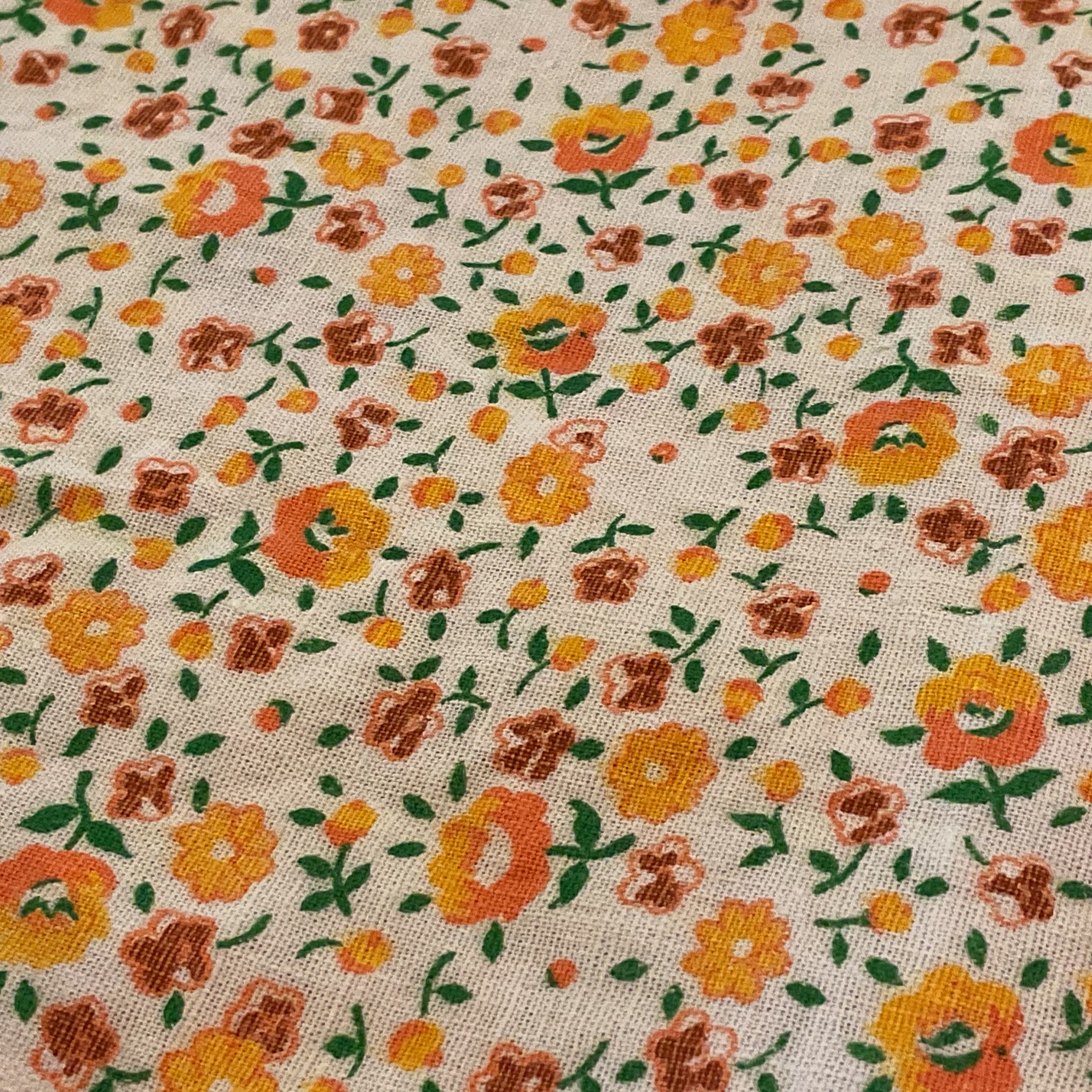 Small Print Orange Red Flowers Floral Cotton Fabric 22 x 39 - Avid Vintage