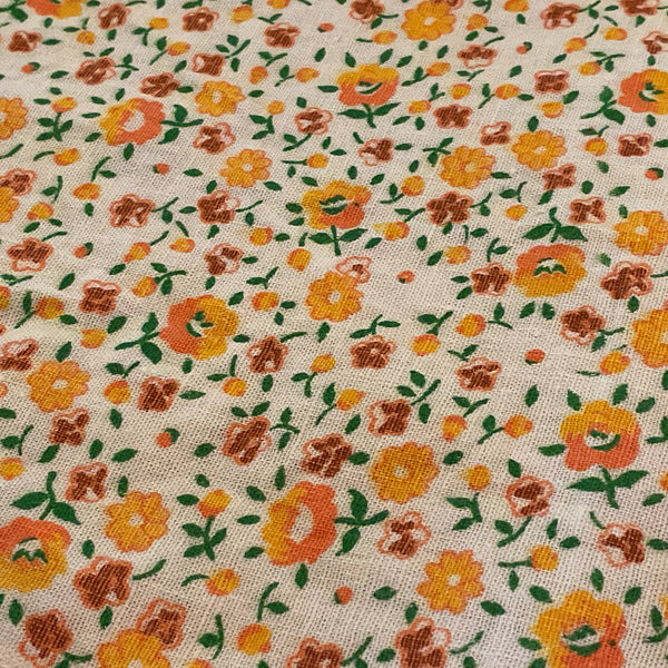 Small Print Orange Red Flowers Floral Cotton Fabric 22 x 39