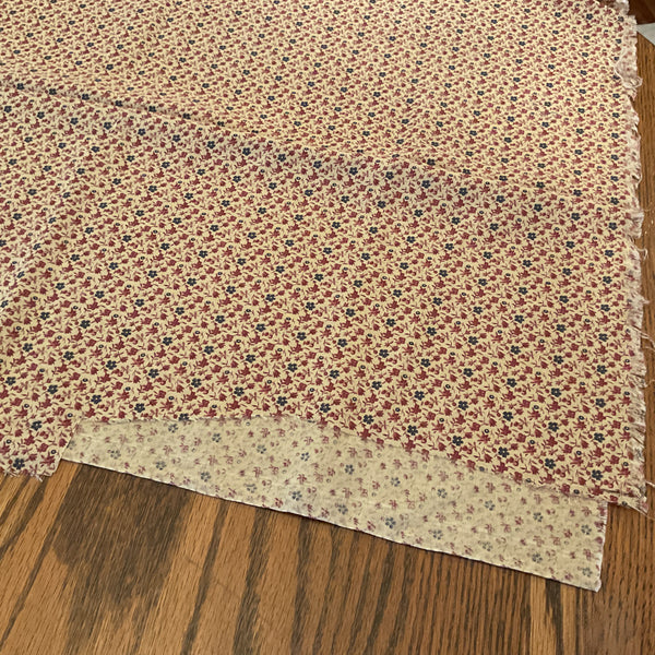 Small Blue and Pink Flowers on Tan Cotton Floral Fabric 40 x 41