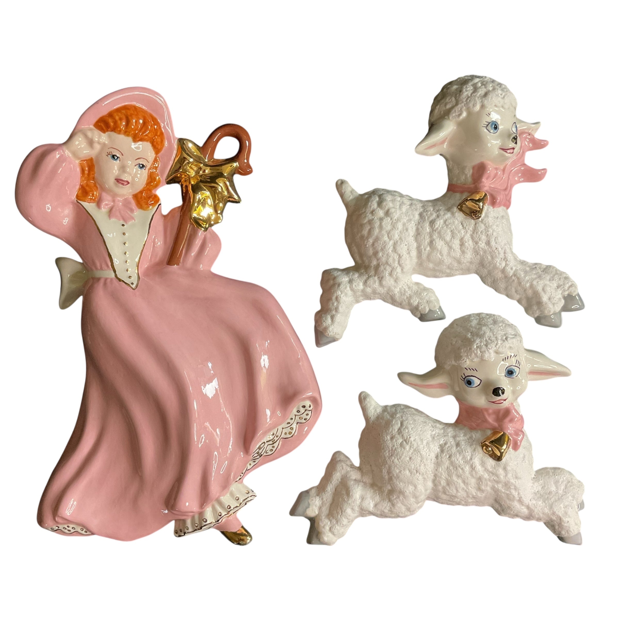 Vintage Little Bo Peep Ceramic Set of 3 Baby Nursery Wall Art