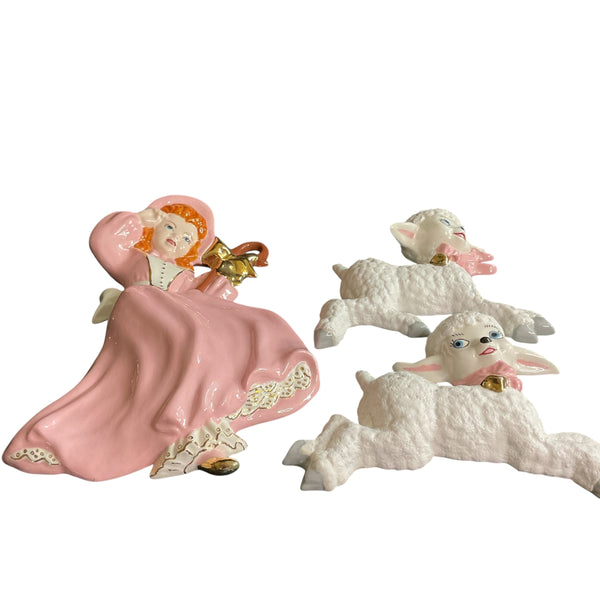 Vintage Little Bo Peep Ceramic Set of 3 Baby Nursery Wall Art