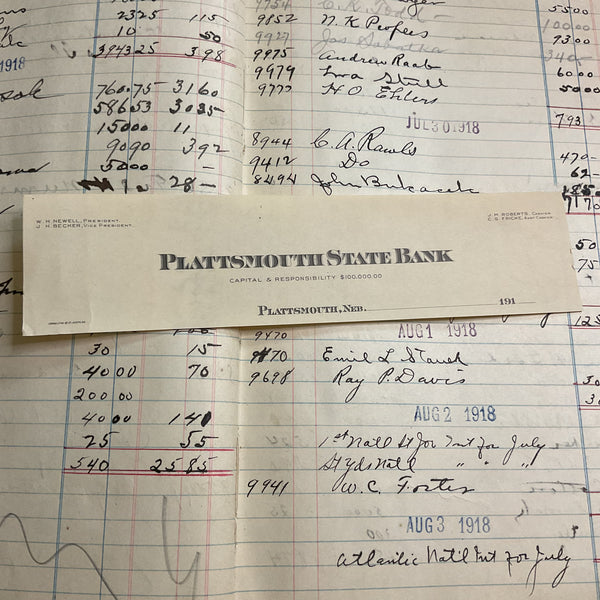 Vintage Bank Ledger Book 1918-1922 Plattsmouth Nebraska 300 Pages Filled