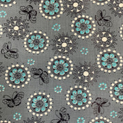 Vintage Fabric Turquoise and White Circles on Gray 36 x 64