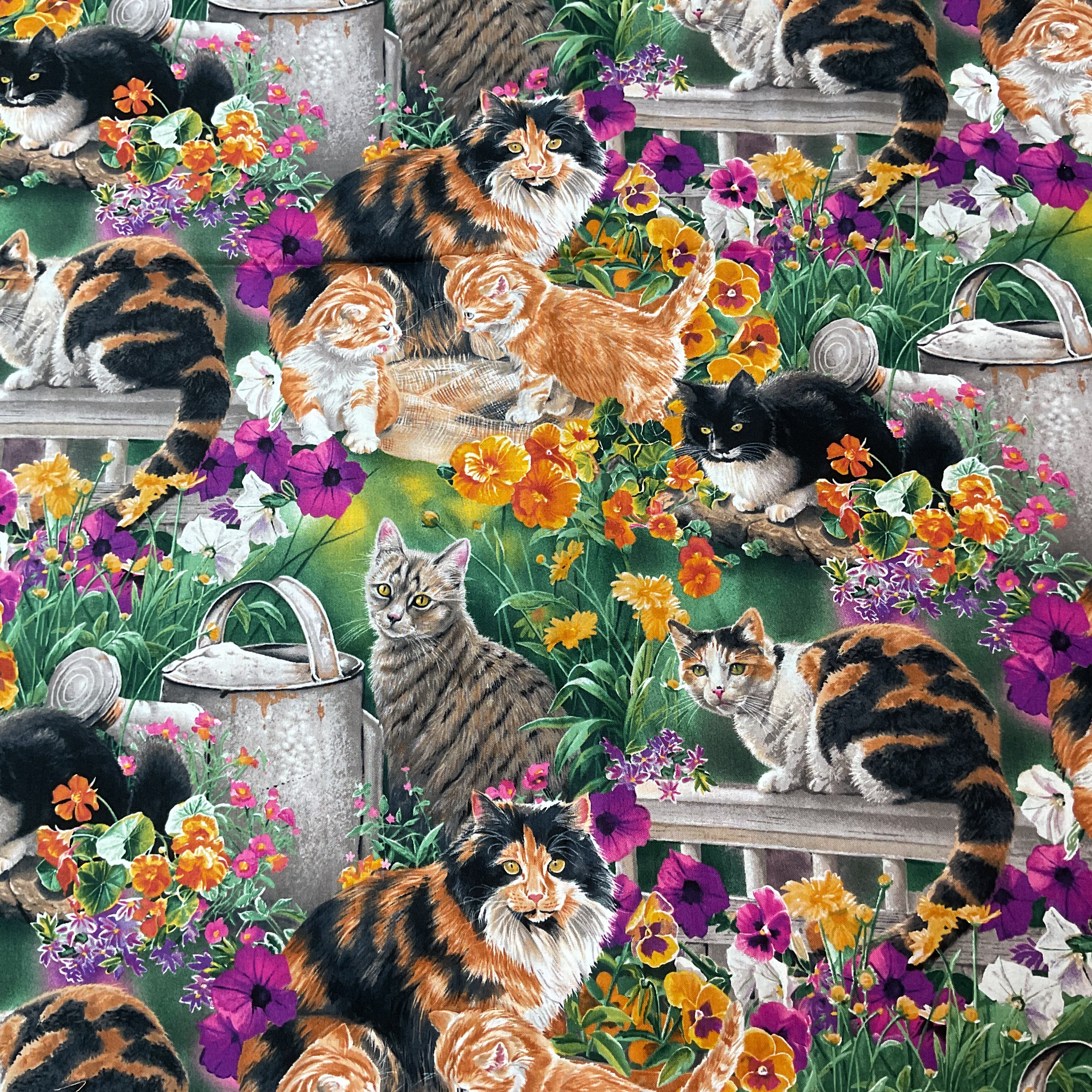 Susan Bourdet Novelty Cotton Fabric Wild Wings Cats Kittens for David Textiles 44 x 1 Yard Material - Avid Vintage