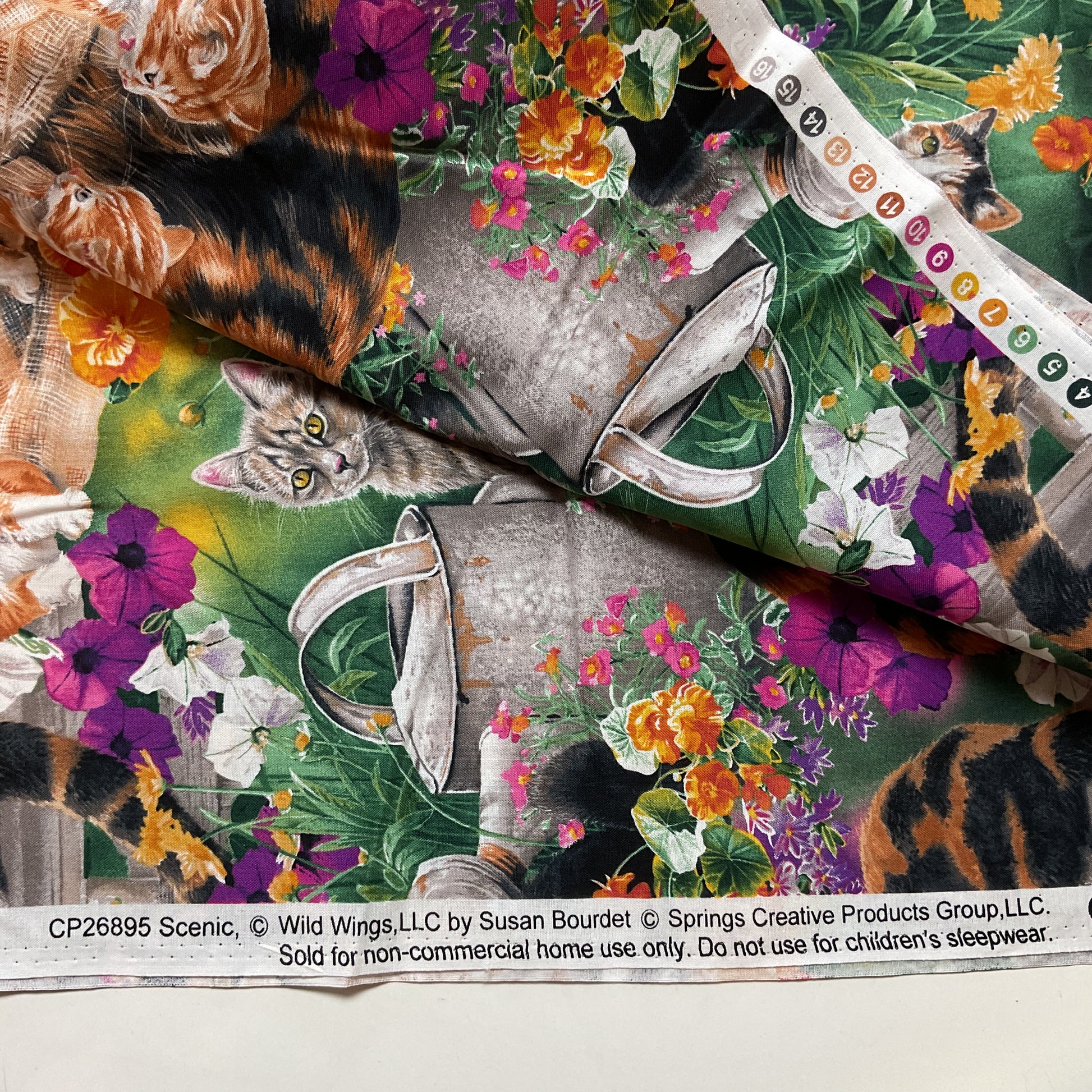 Susan Bourdet Novelty Cotton Fabric Wild Wings Cats Kittens for David Textiles 44 x 1 Yard Material - Avid Vintage