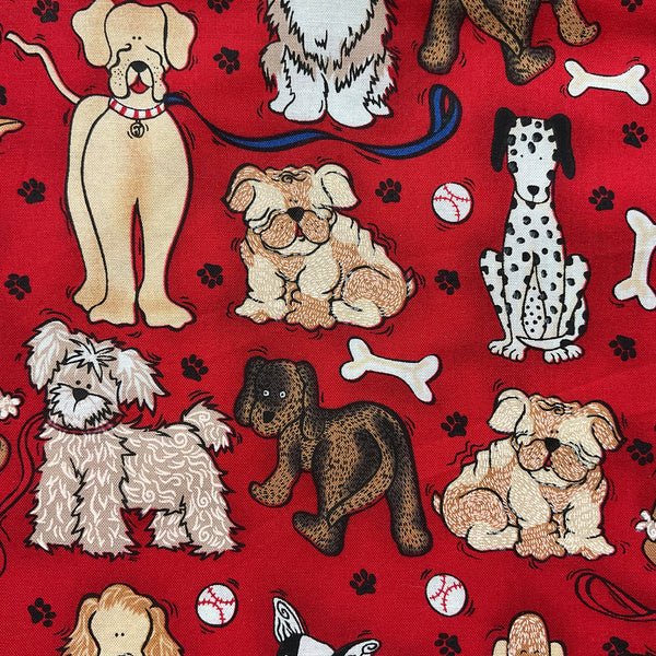 LoriLynn Simms Novelty Cotton Fabric Dogs on Red 44 x 1 Yard Material