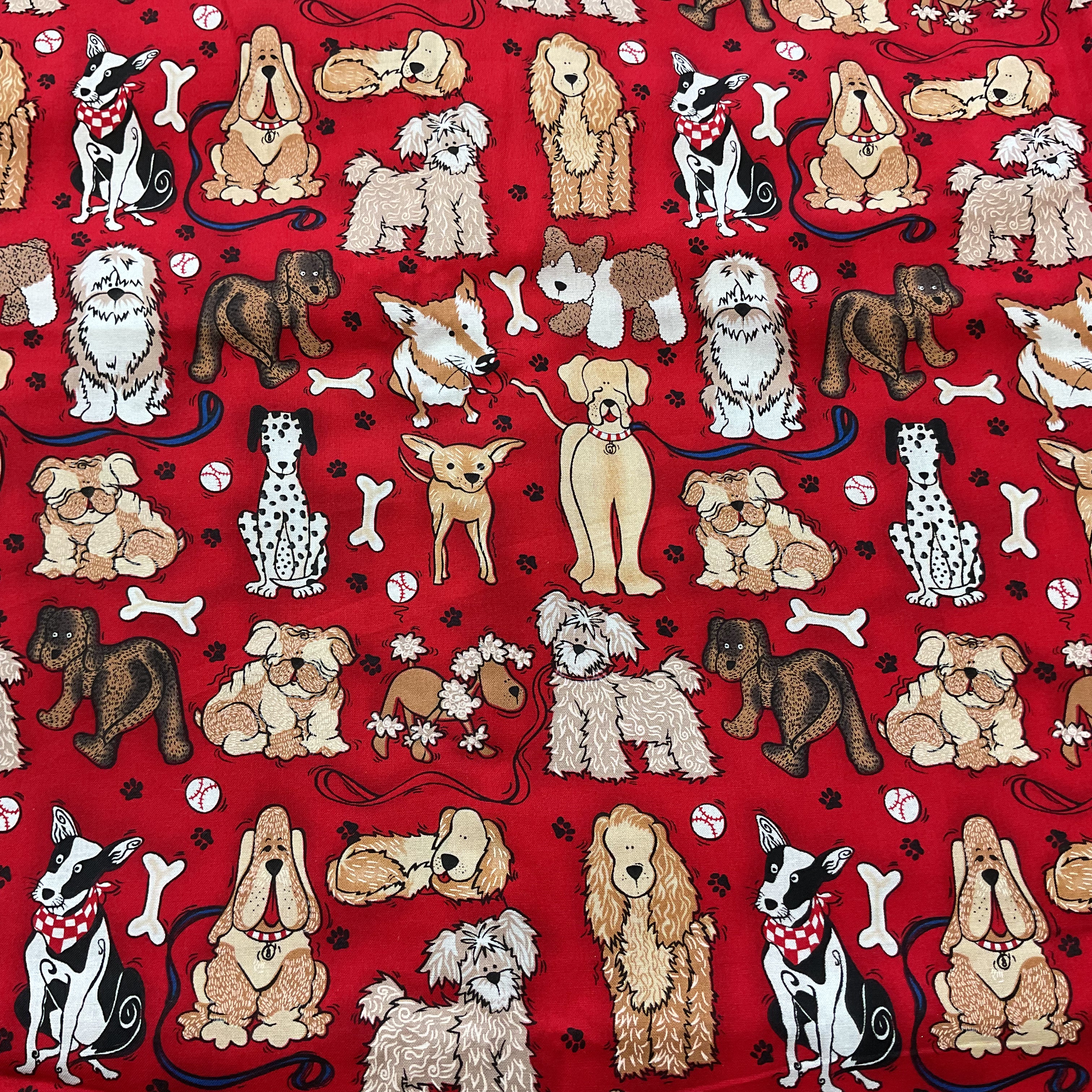 LoriLynn Simms Novelty Cotton Fabric Dogs on Red 44 x 1 Yard Material