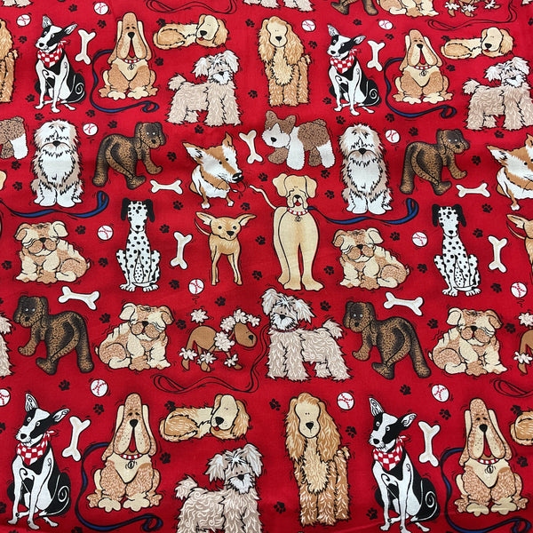 LoriLynn Simms Novelty Cotton Fabric Dogs on Red 44 x 1 Yard Material