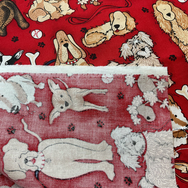LoriLynn Simms Novelty Cotton Fabric Dogs on Red 44 x 1 Yard Material