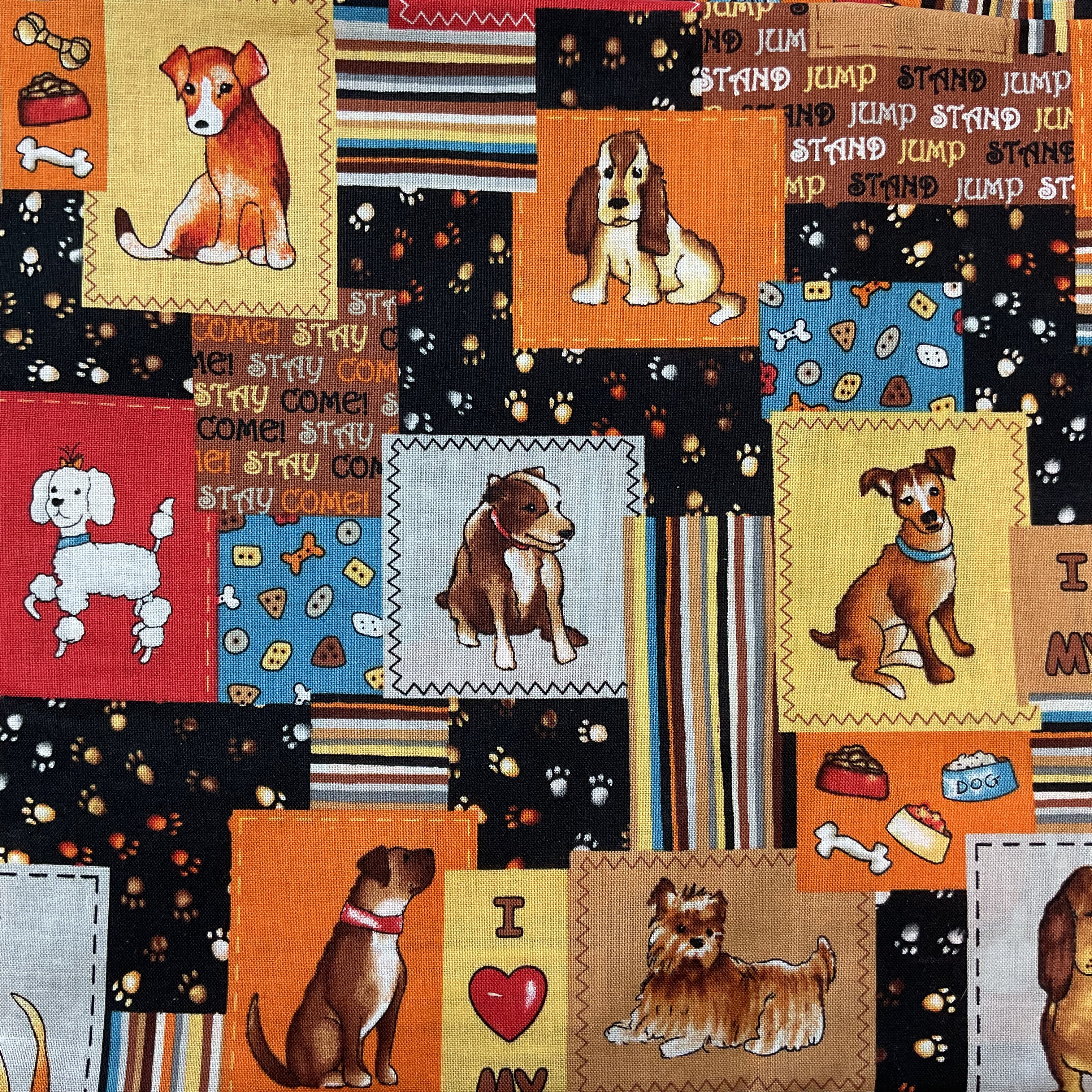 MBT Novelty Patchwork Dog Fabric 44 x 1 Yard Material - Avid Vintage