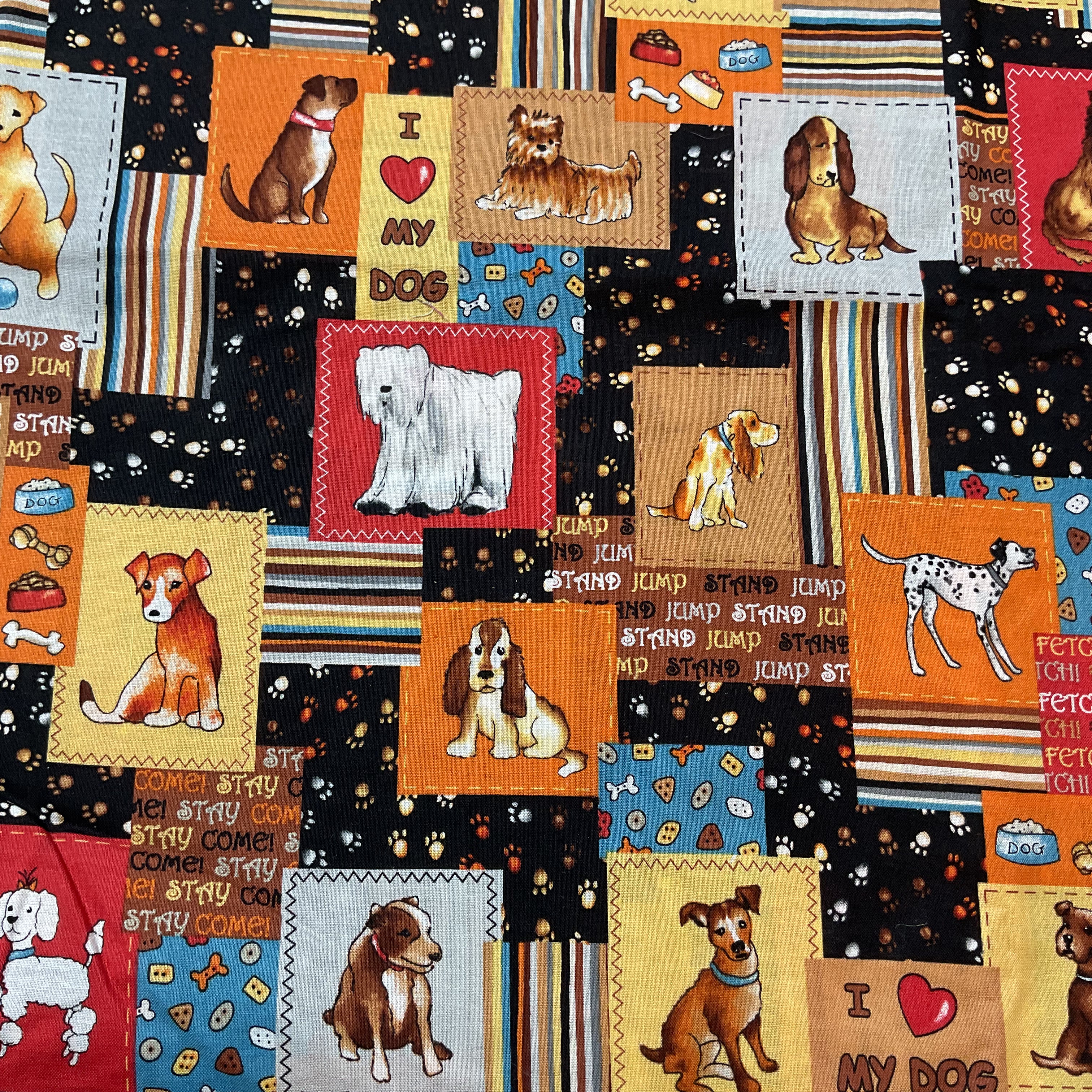 MBT Novelty Patchwork Dog Fabric 44 x 1 Yard Material - Avid Vintage