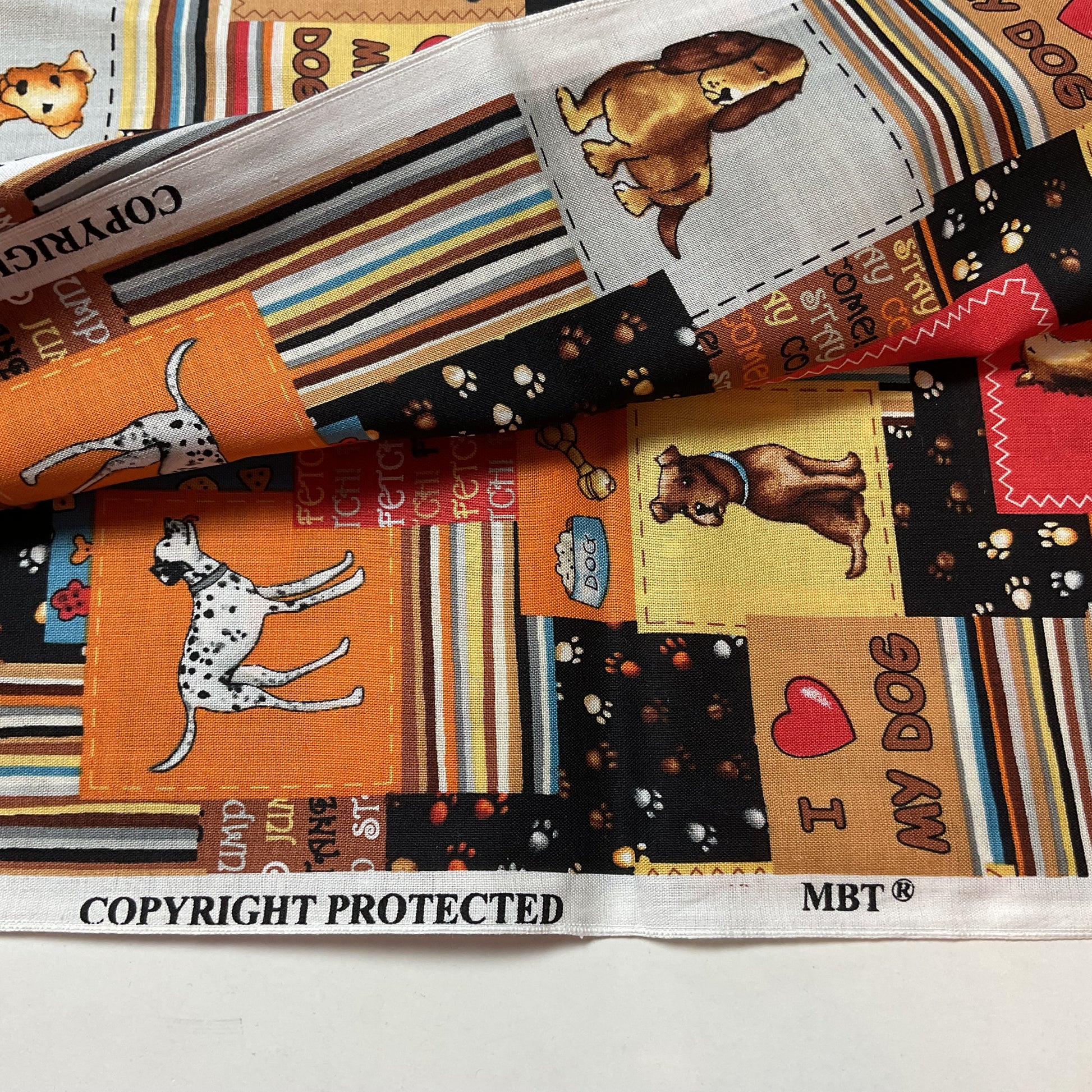 MBT Novelty Patchwork Dog Fabric 44 x 1 Yard Material - Avid Vintage