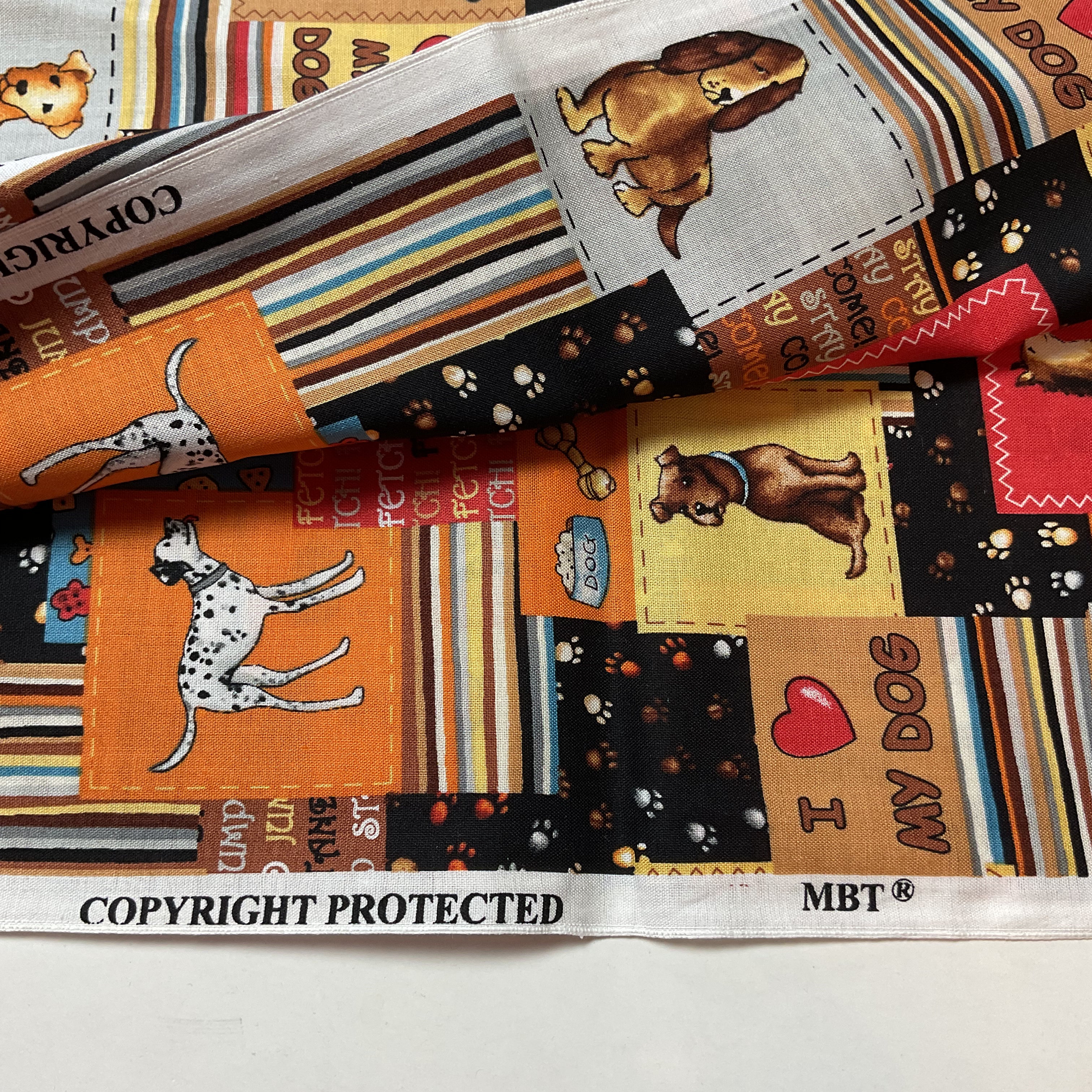 MBT Novelty Patchwork Dog Fabric 44 x 1 Yard Material - Avid Vintage
