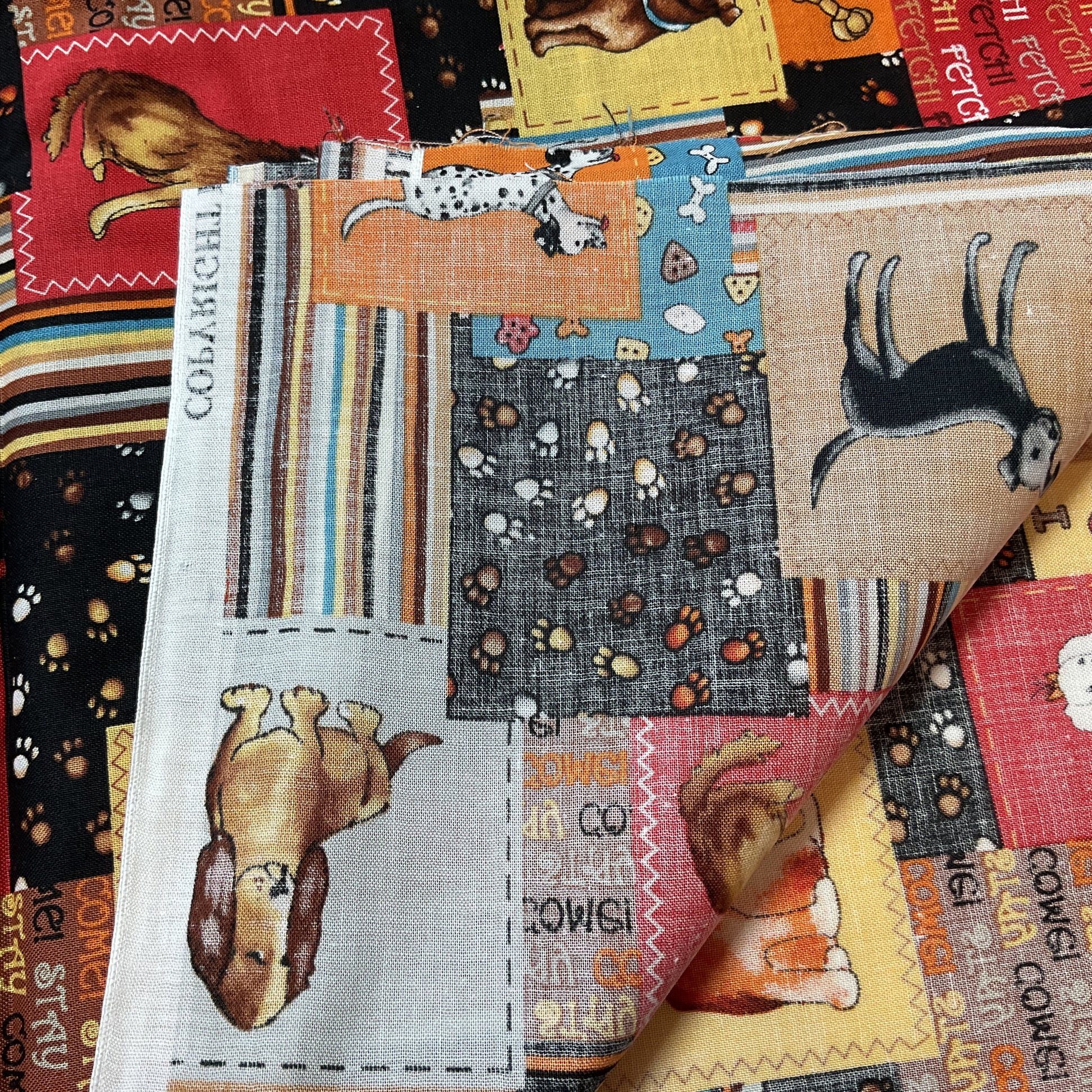 MBT Novelty Patchwork Dog Fabric 44 x 1 Yard Material - Avid Vintage