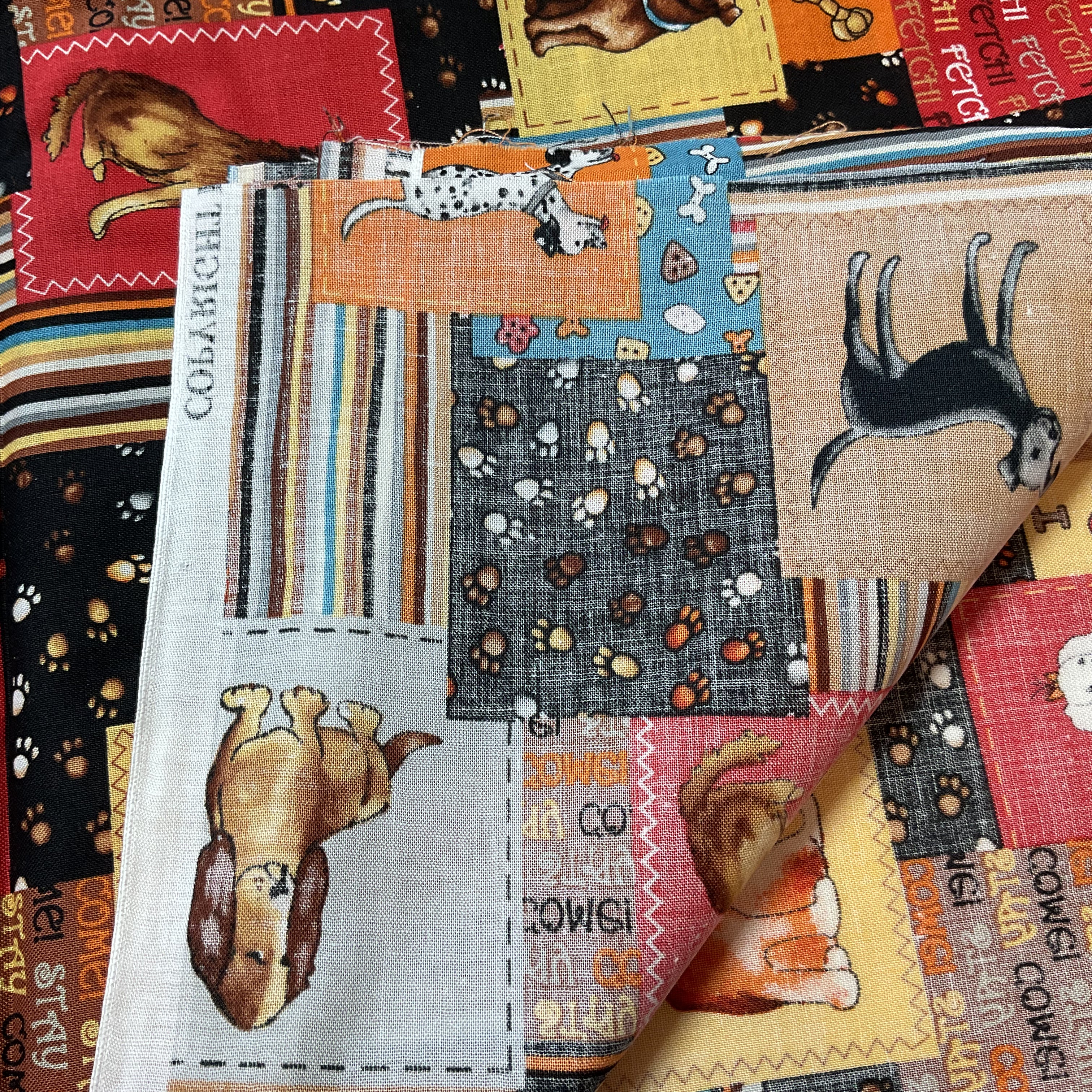 MBT Novelty Patchwork Dog Fabric 44 x 1 Yard Material - Avid Vintage