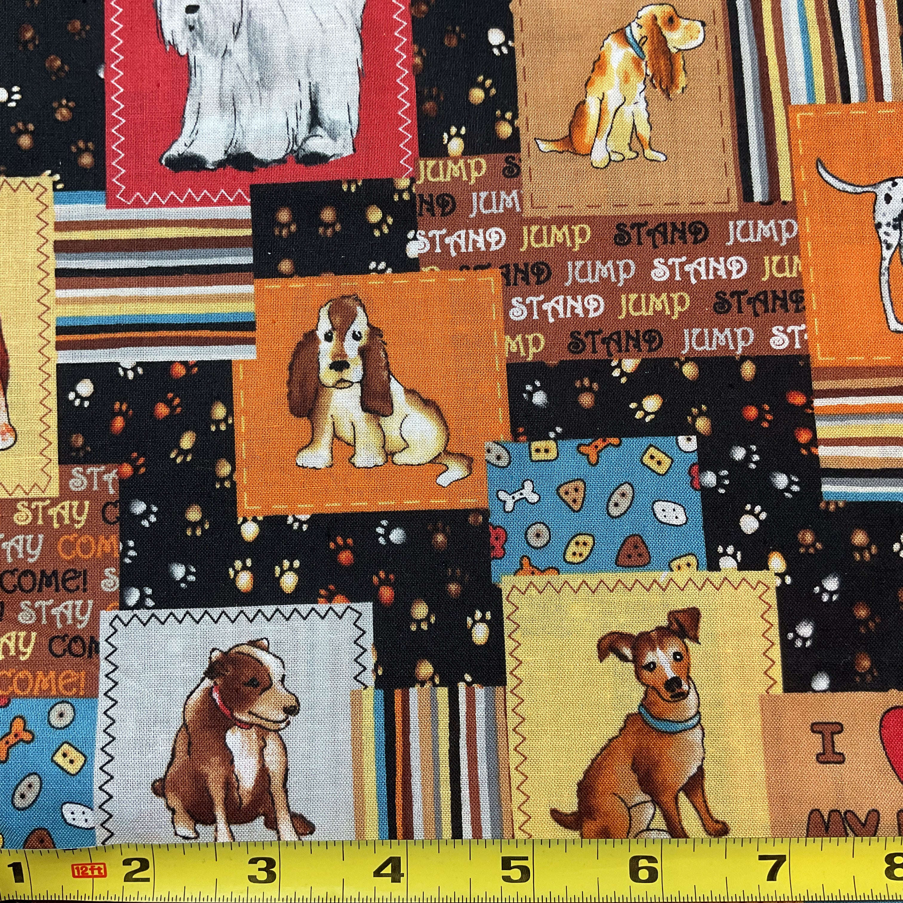 MBT Novelty Patchwork Dog Fabric 44 x 1 Yard Material - Avid Vintage