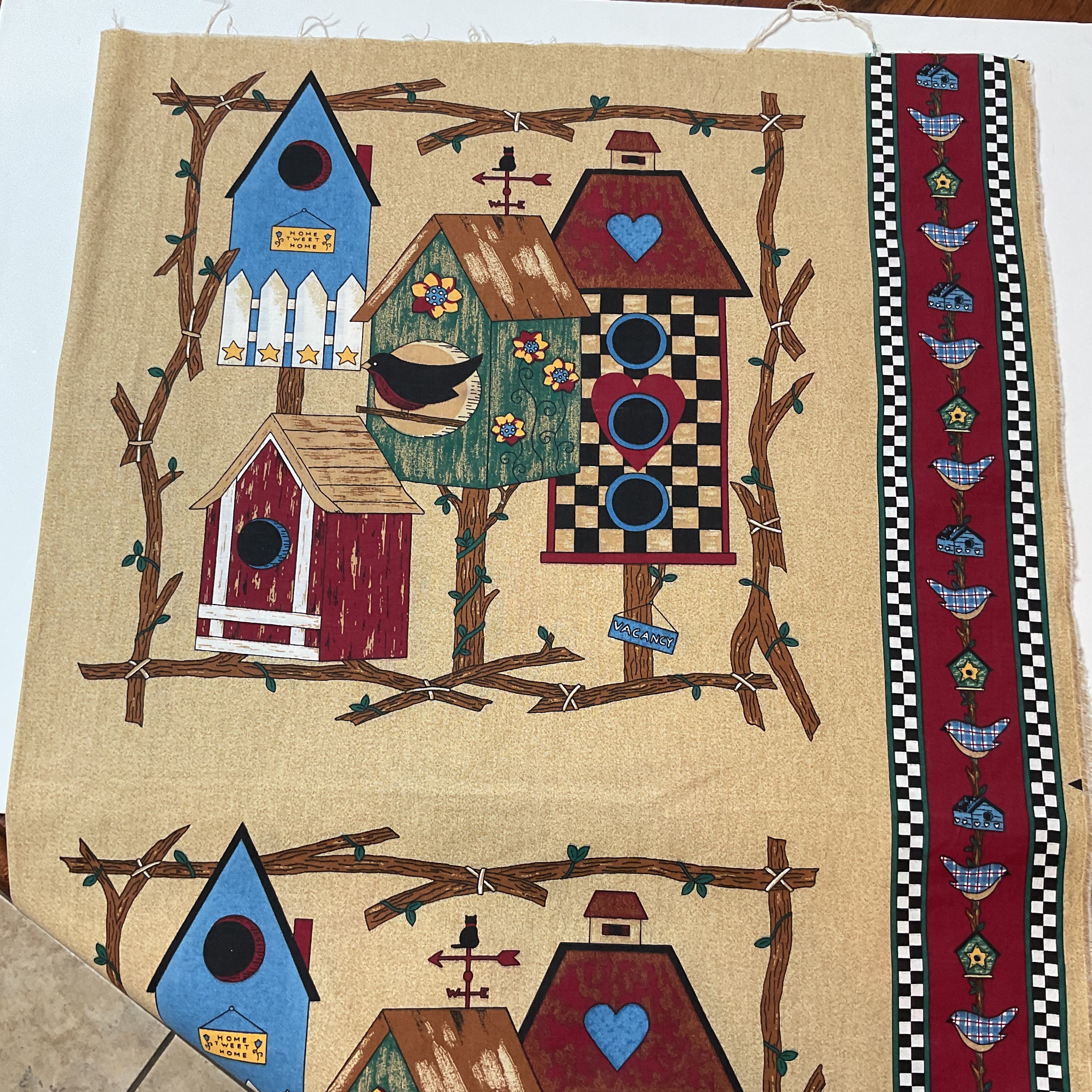 Vintage Home Tweet Home Birdhouses Springs Industries Pillow Fabric Panel