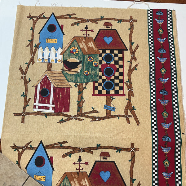 Vintage Home Tweet Home Birdhouses Springs Industries Pillow Fabric Panel