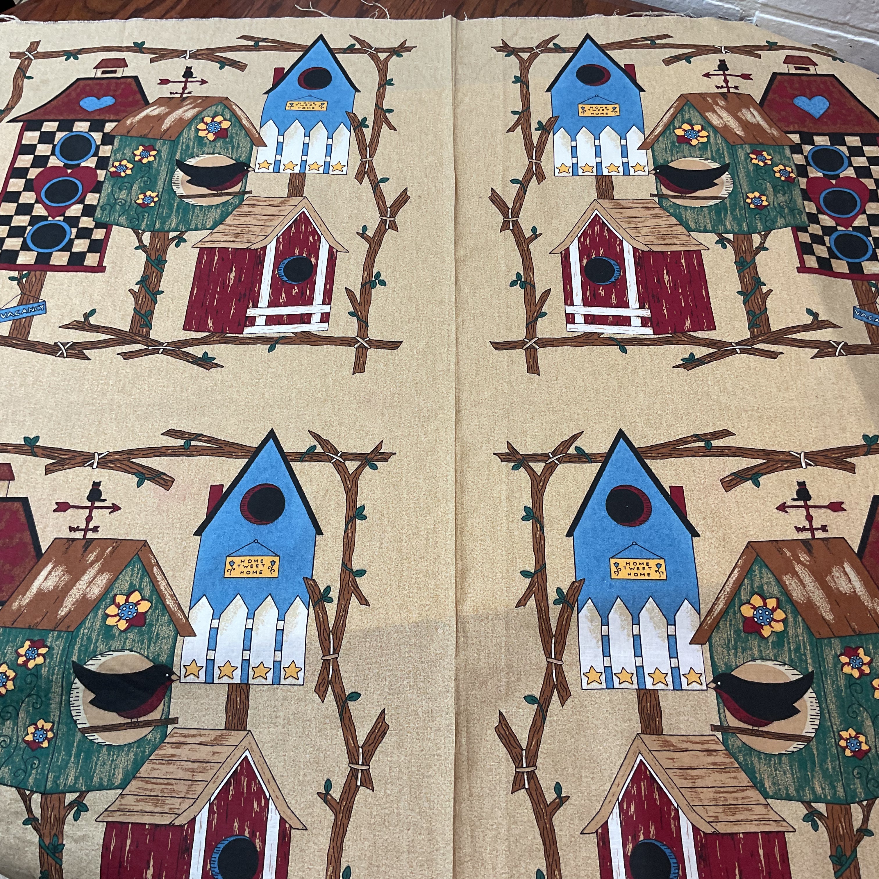 Vintage Home Tweet Home Birdhouses Springs Industries Pillow Fabric Panel