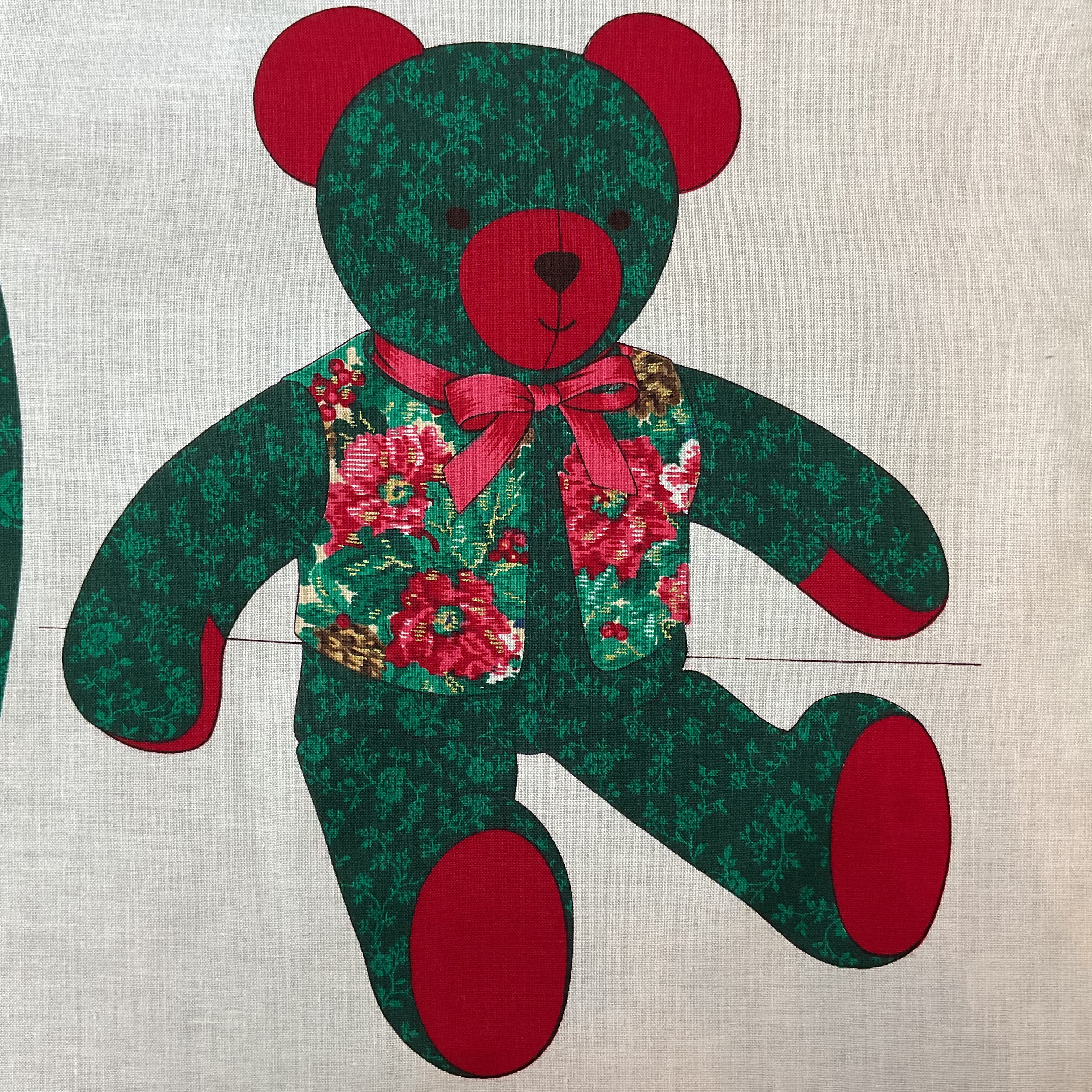 Vintage Cranston Christmas Tapestry Teddy Bear Cut and Sew Fabric Panel