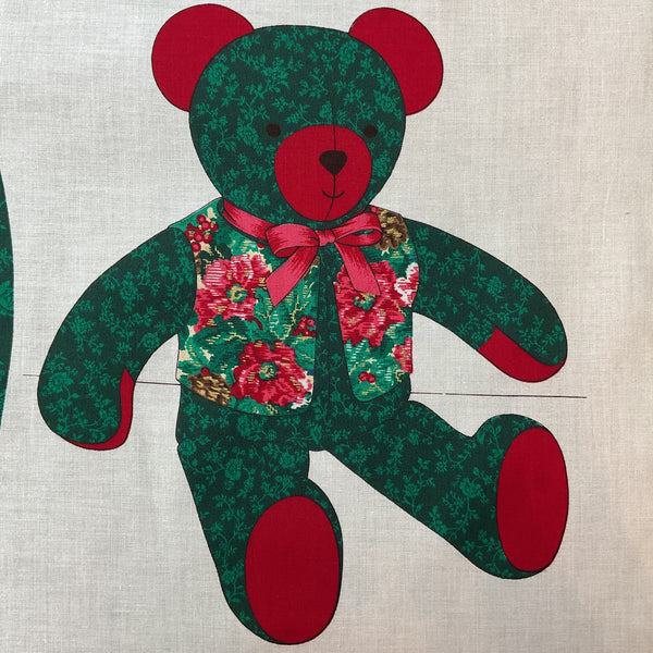 Vintage Cranston Christmas Tapestry Teddy Bear Cut and Sew Fabric Panel