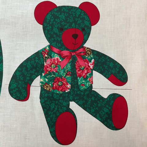 Vintage Cranston Christmas Tapestry Teddy Bear Cut and Sew Fabric Panel