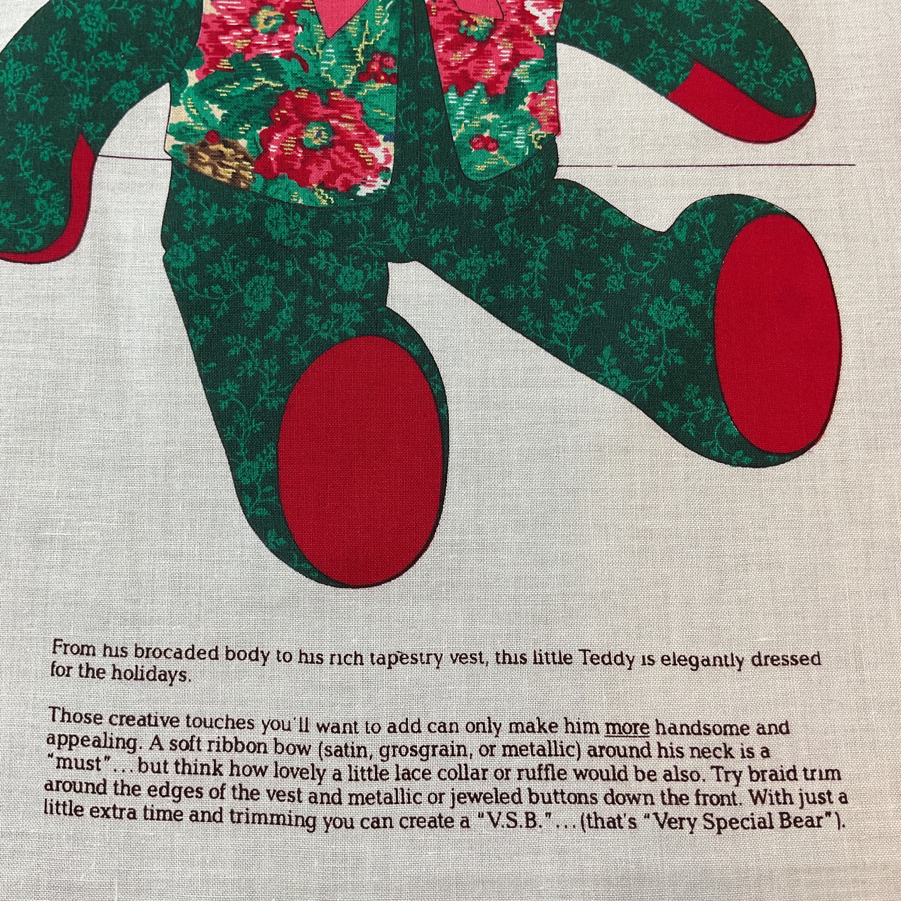 Vintage Cranston Christmas Tapestry Teddy Bear Cut and Sew Fabric Panel