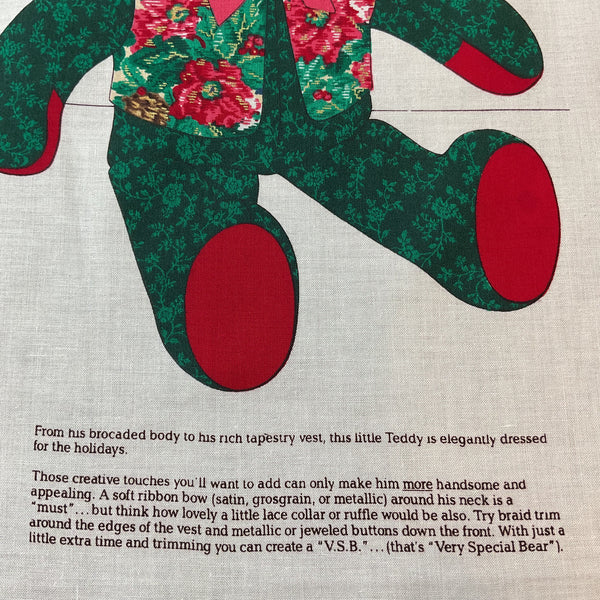 Vintage Cranston Christmas Tapestry Teddy Bear Cut and Sew Fabric Panel
