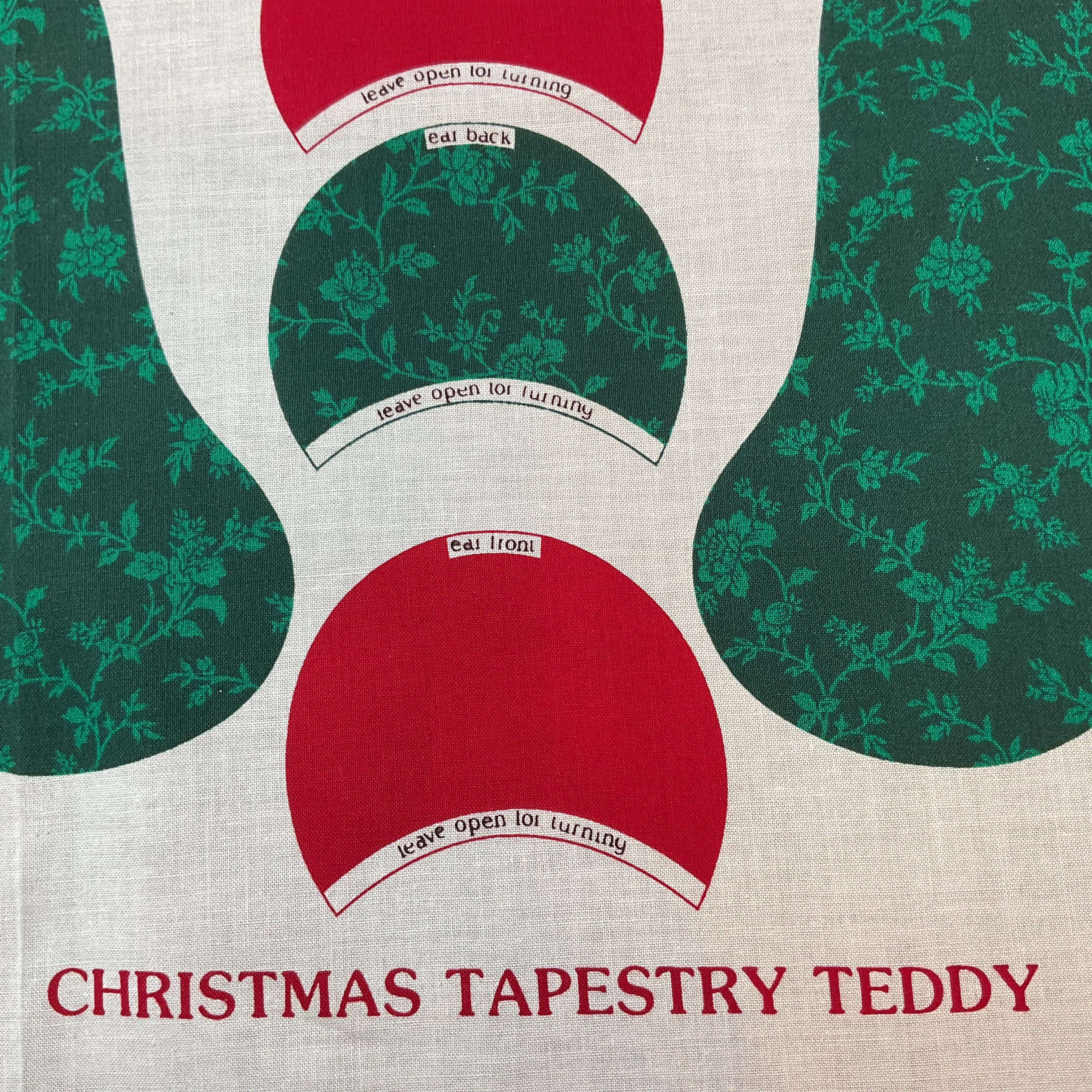 Vintage Cranston Christmas Tapestry Teddy Bear Cut and Sew Fabric Panel
