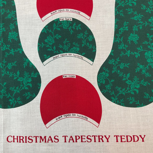 Vintage Cranston Christmas Tapestry Teddy Bear Cut and Sew Fabric Panel