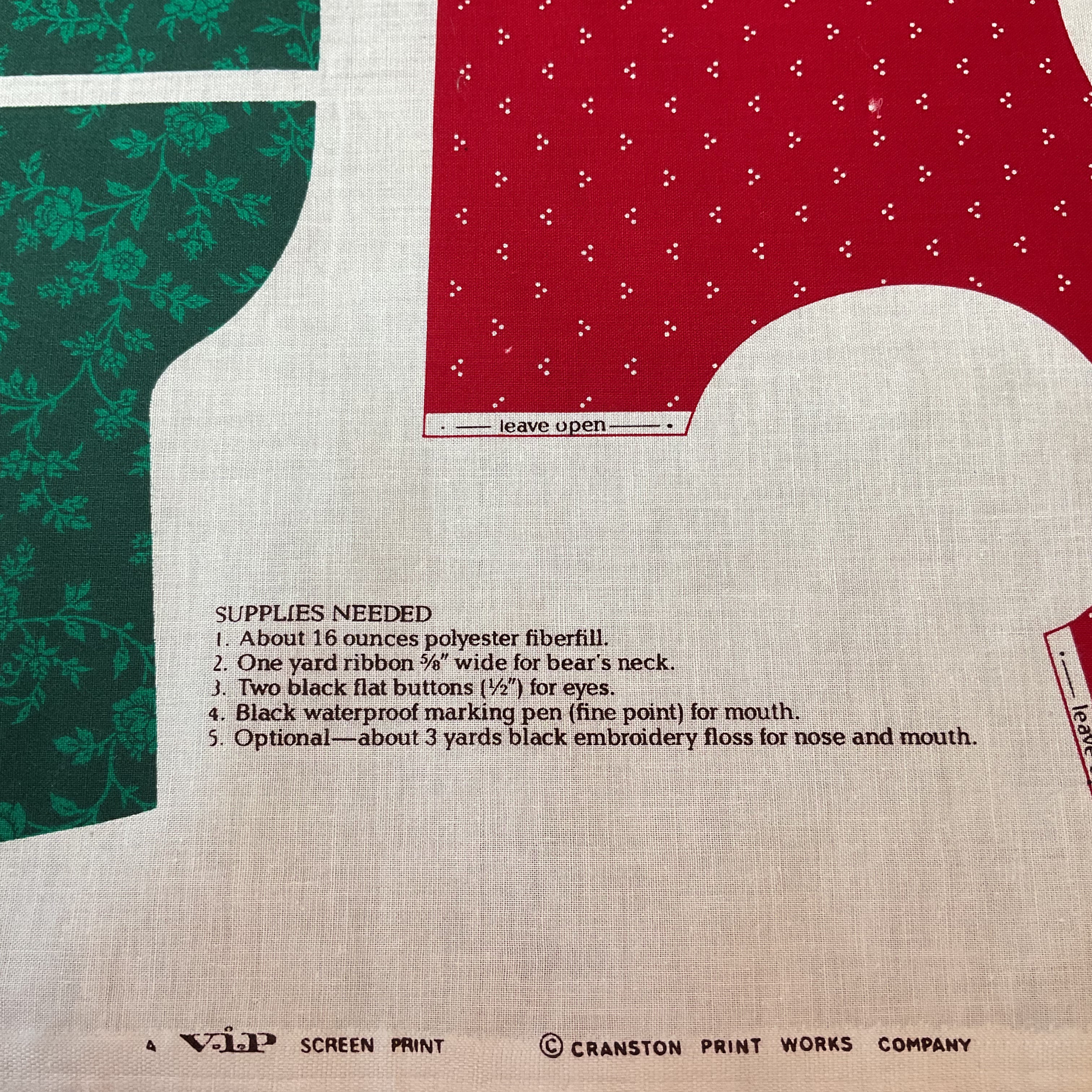 Vintage Cranston Christmas Tapestry Teddy Bear Cut and Sew Fabric Panel