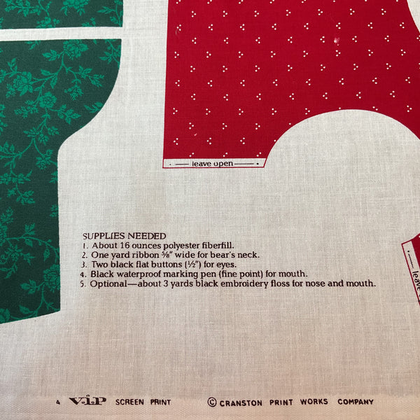 Vintage Cranston Christmas Tapestry Teddy Bear Cut and Sew Fabric Panel