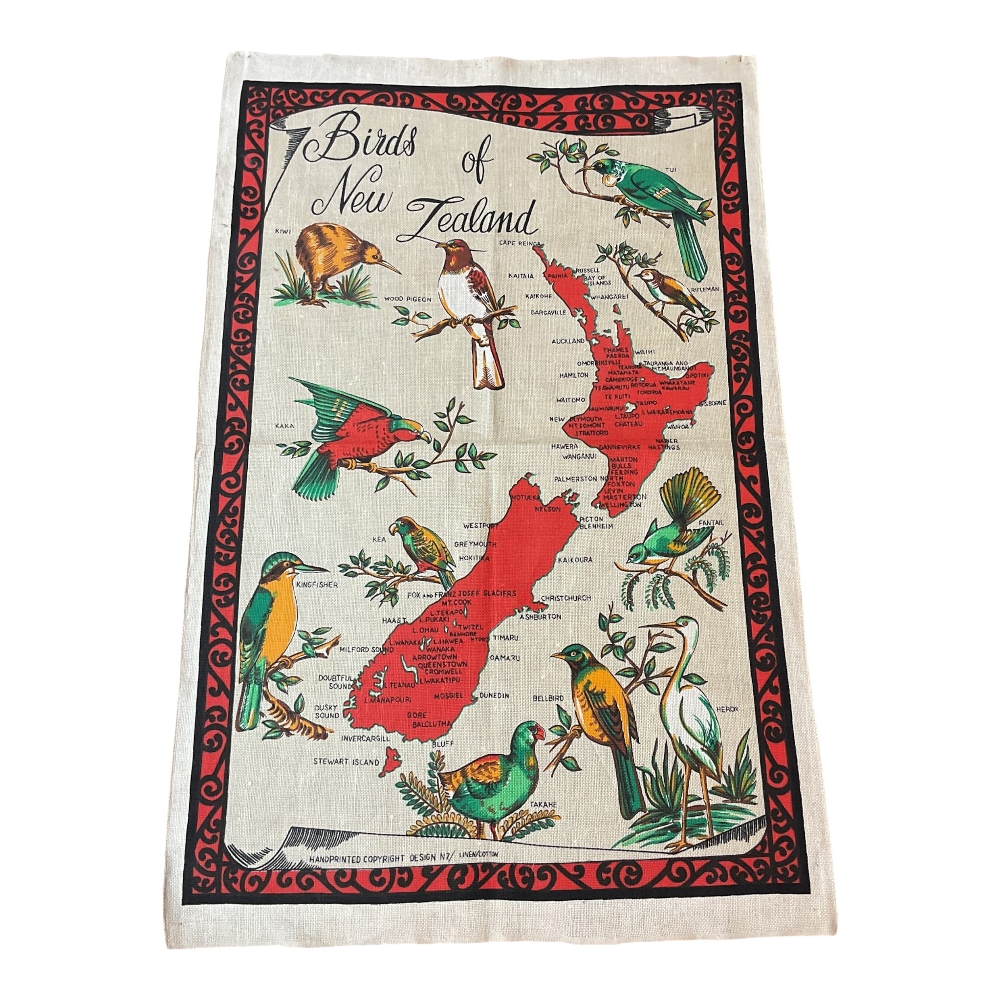 Birds of New Zealand Linen Kitchen Tea Towel Kiwi Tui Cotton