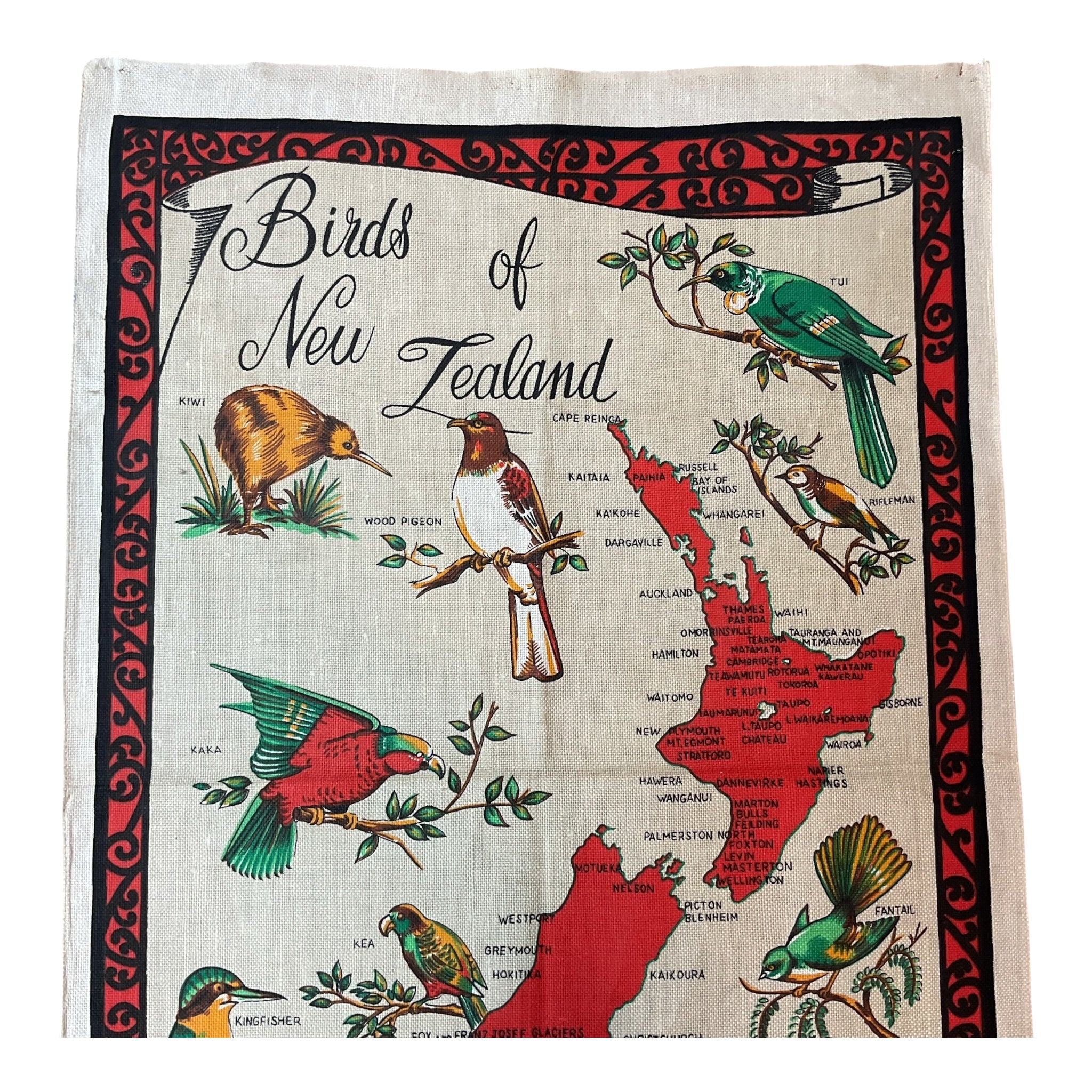 Birds of New Zealand Linen Kitchen Tea Towel Kiwi Tui Cotton