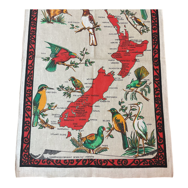 Birds of New Zealand Linen Kitchen Tea Towel Kiwi Tui Cotton