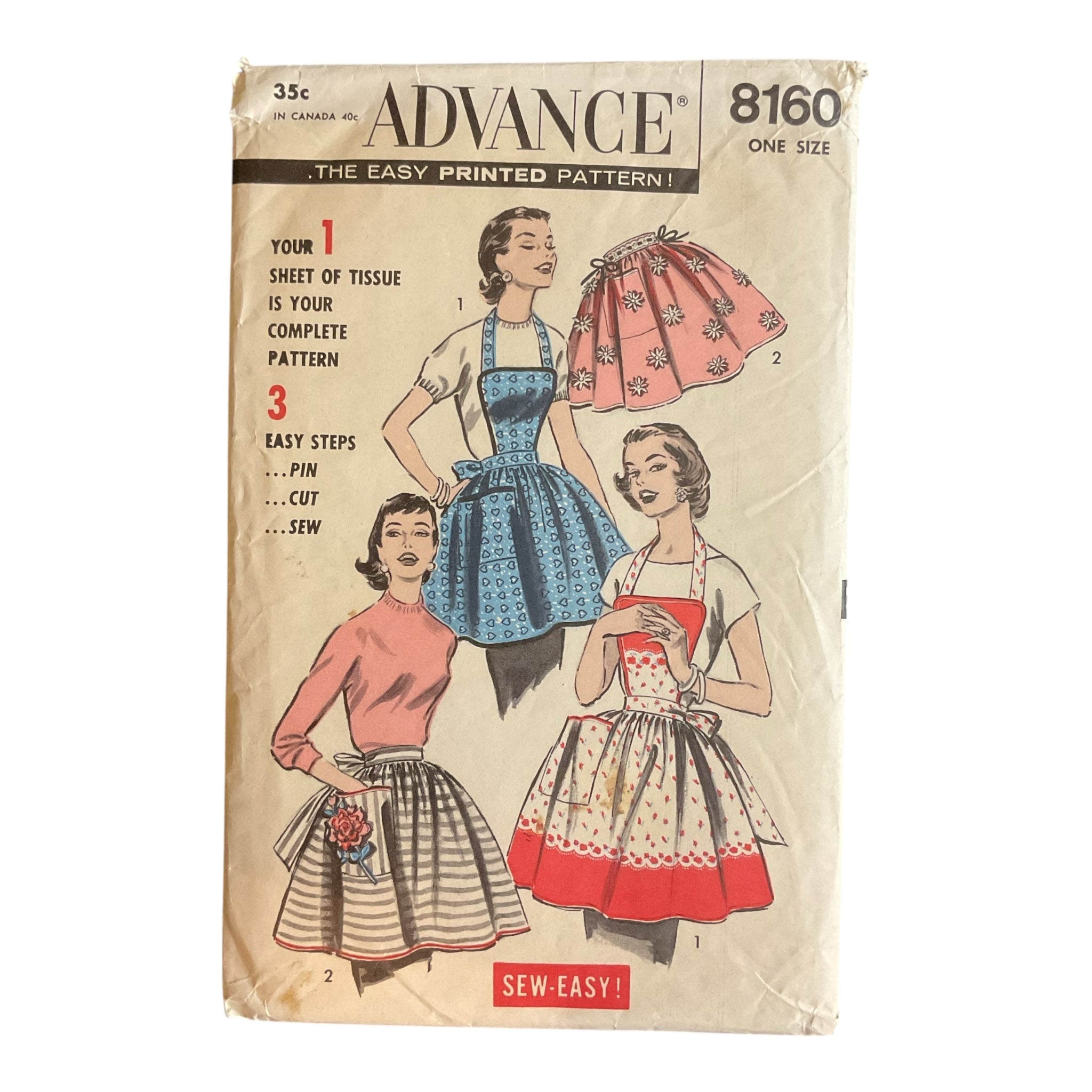 Vintage 1950s Bib or Half Apron Sewing Pattern Advance 8160