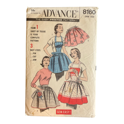 Vintage 1950s Bib or Half Apron Sewing Pattern Advance 8160