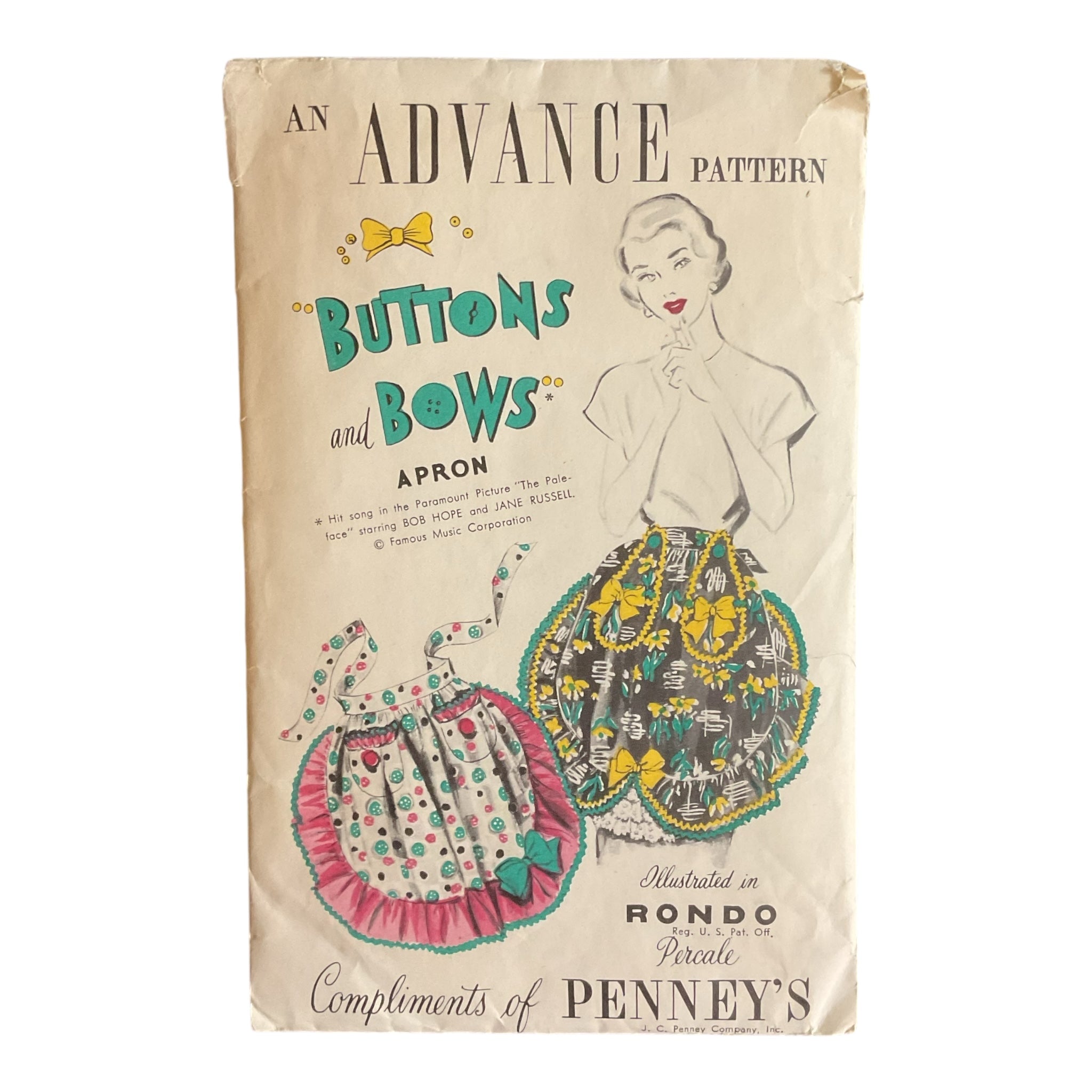 Vintage Buttons and Bows Half Apron 1940s Advance Sewing Pattern
