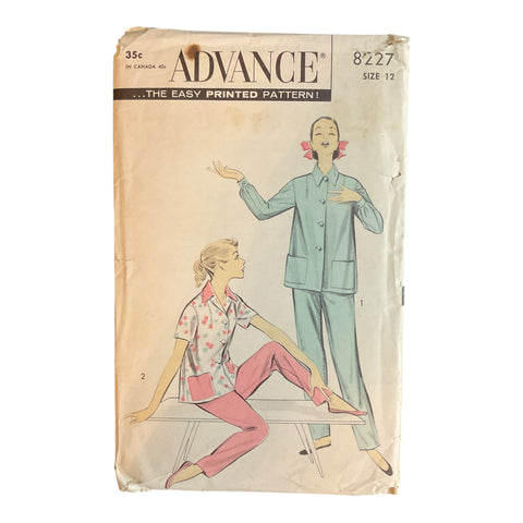 Vintage 1950s Misses' Pajamas Advance Sewing Pattern 8227 Bust 32 Waist 25