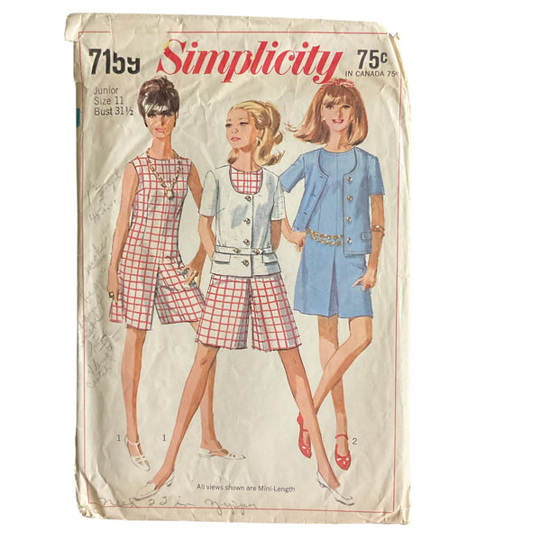 Simplicity Sewing Pattern 7159 Vintage 1960s Junior Miss Culotte Dress and Jacket