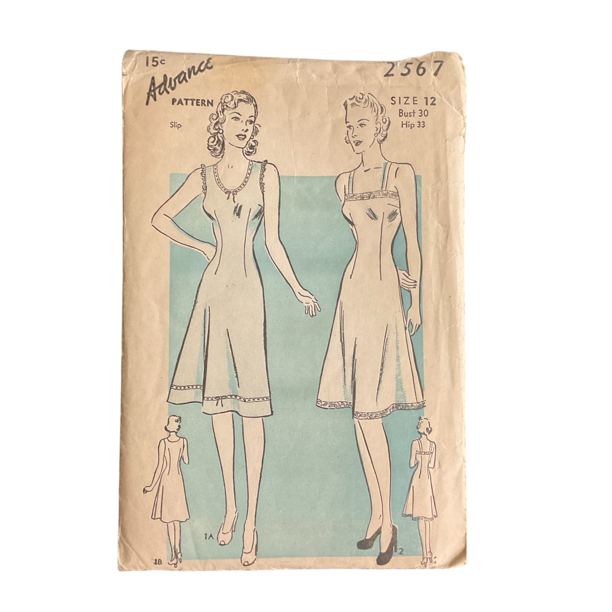 Vintage 1940s Advance Sewing Pattern 2567 Ladies Slip Camisole Top Bust 30 Hip 33 - Avid Vintage