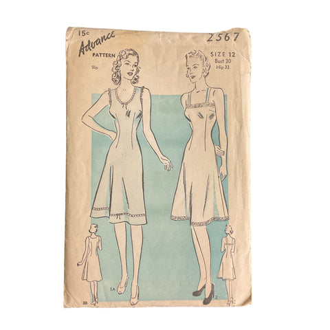 Vintage 1940s Advance Sewing Pattern 2567 Ladies Slip Camisole Top Bust 30 Hip 33